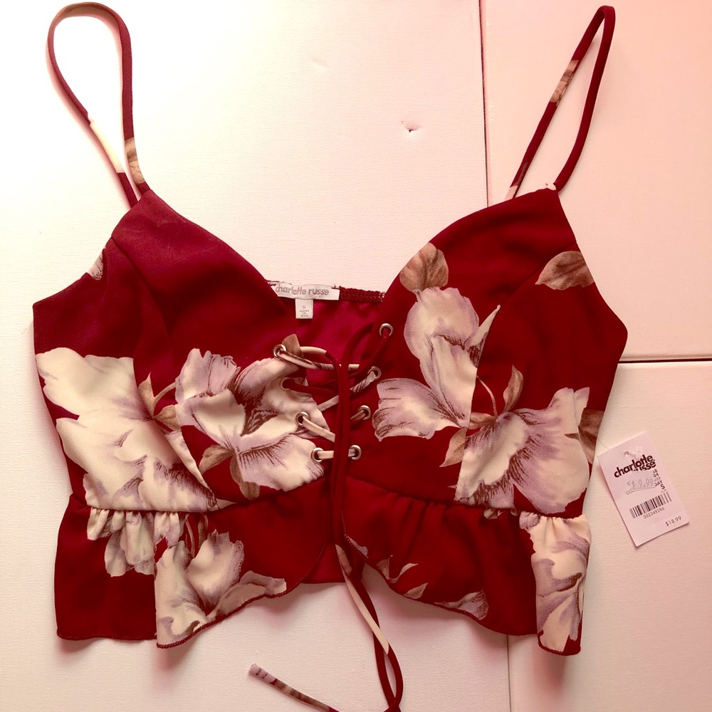 NWT! | Lace-up Floral Crop Top